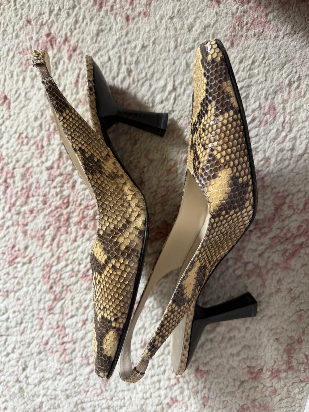 Vintage brown snakeskin leather slingback heels Carolyn Bessette Kennedy 7.5